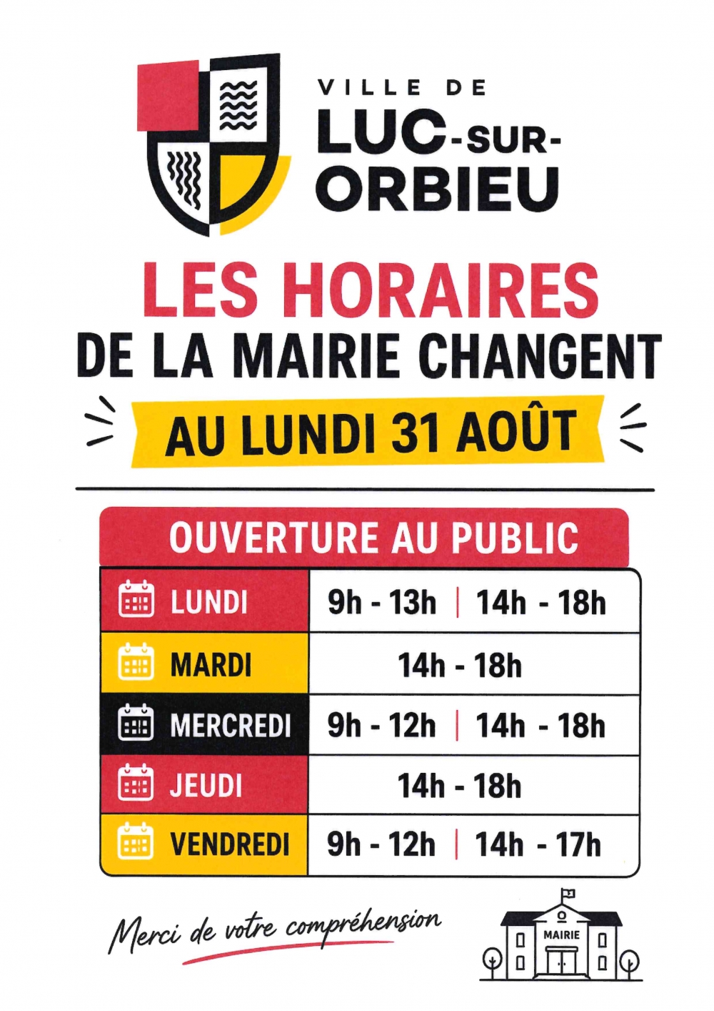 Horaires à partir du 31/08