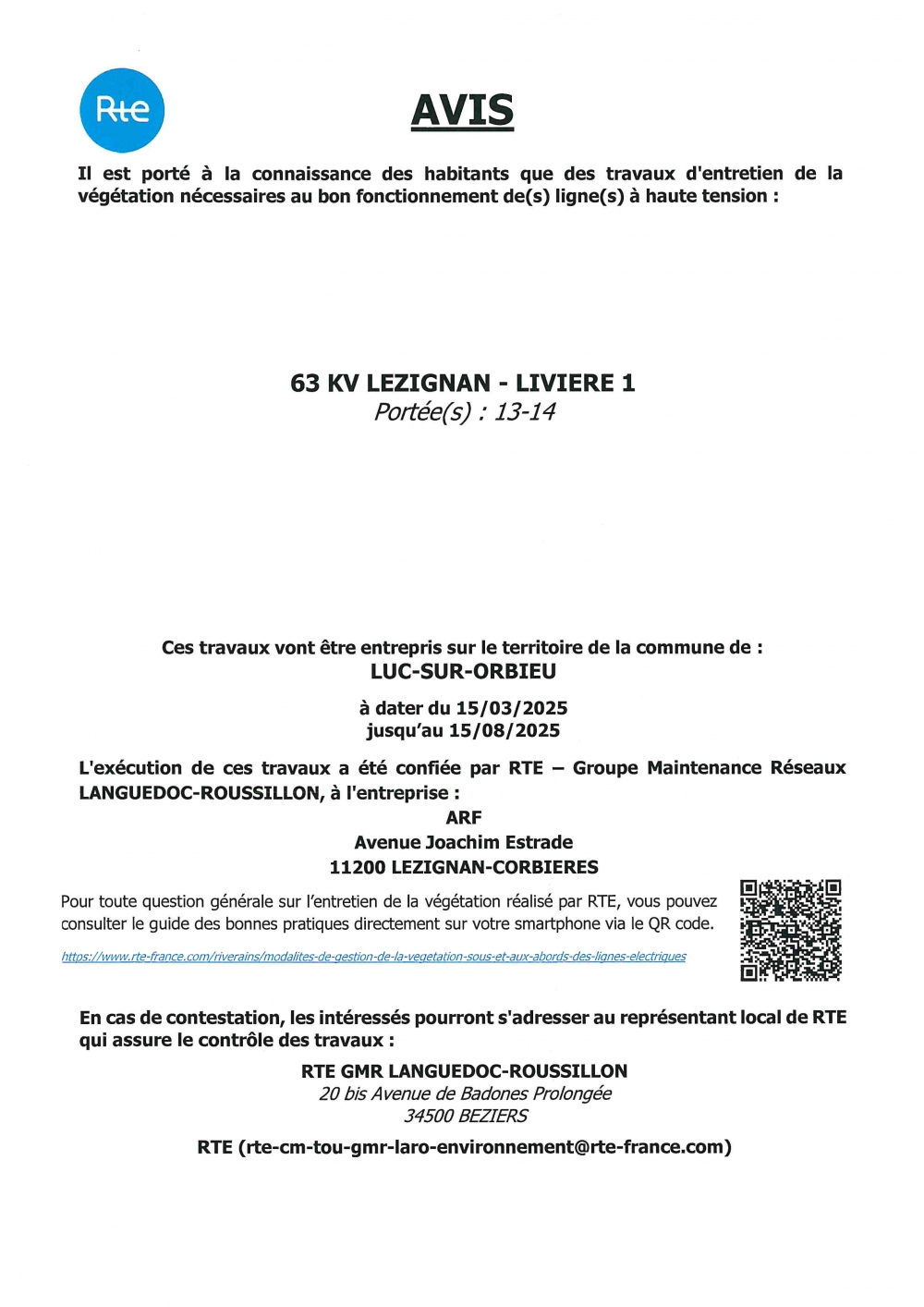 Travaux d'entretien de la végétation