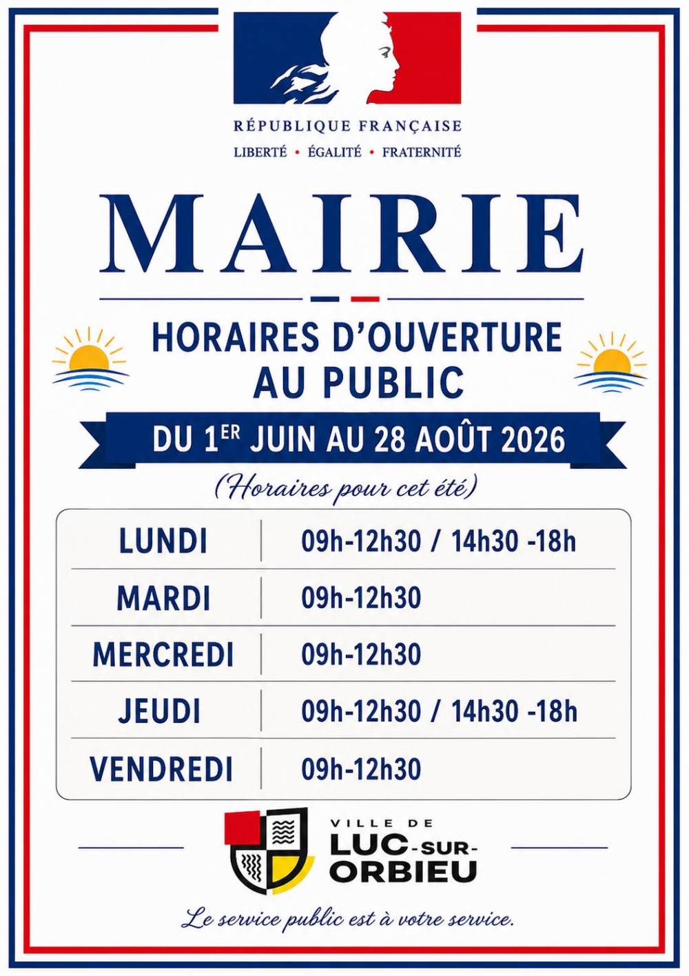 NOUVEAUX HORAIRES DE LA MAIRIE 