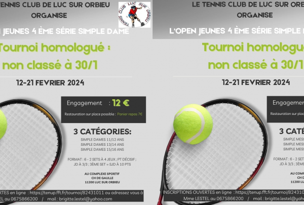 Tournoi homologué Tennis Club de Luc sur orbieu